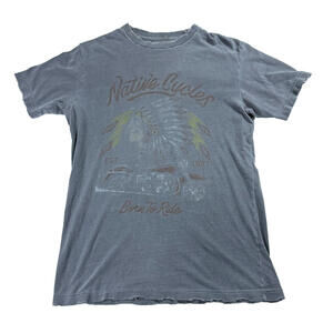 American Highway Native Cycles Mens Graphic T Shirt Gray Biker Distressed Tee